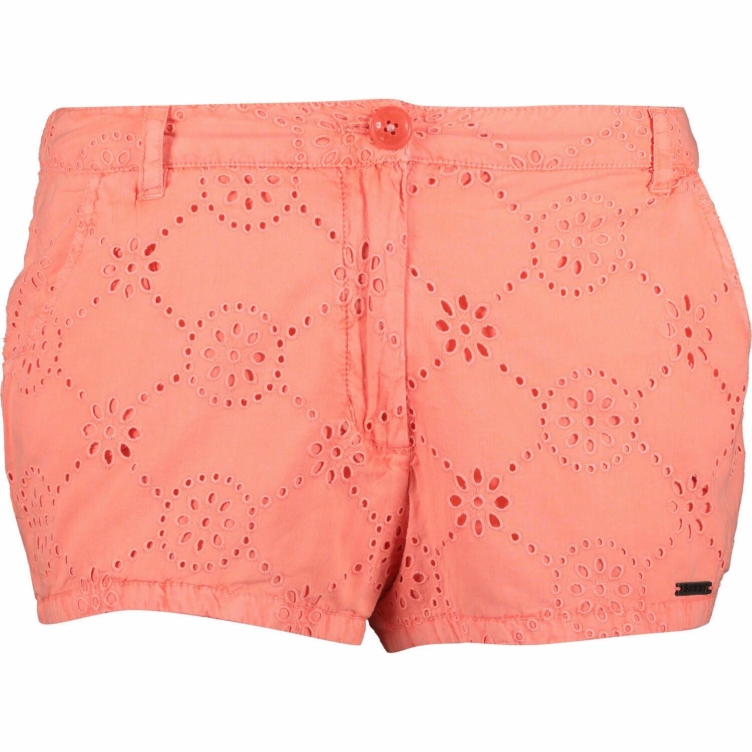 SUPERDRY Women's BRODERIE Chino Shorts, Fluro Coral, size XS - UK 8