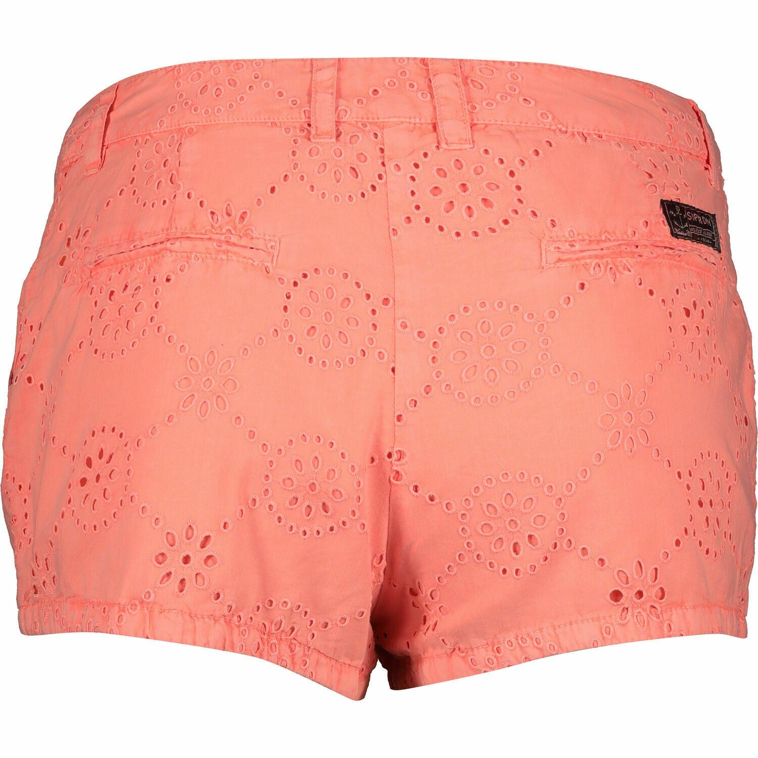SUPERDRY Women's BRODERIE Chino Shorts, Fluro Coral, size XS - UK 8