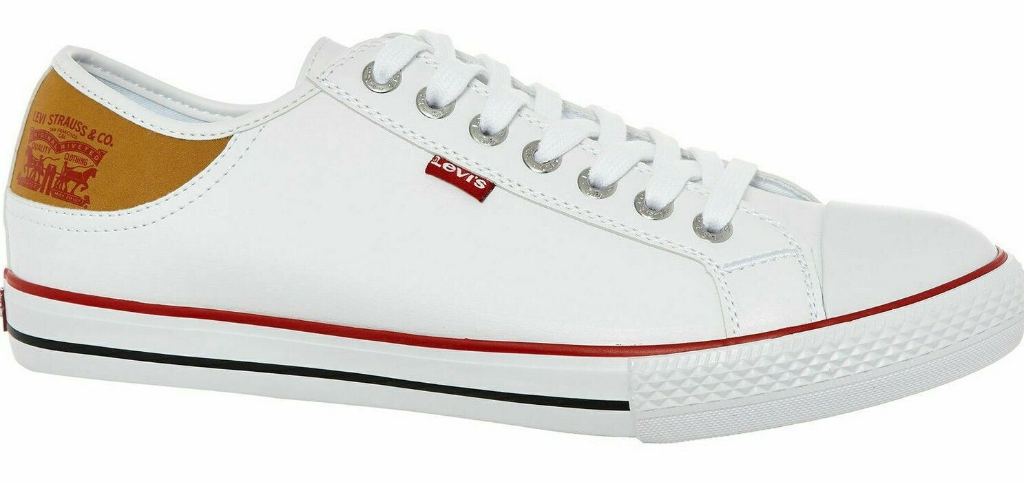 LEVI'S Men's STAN BUCK Faux Leather Trainers, White & Red, UK 9 EU 43