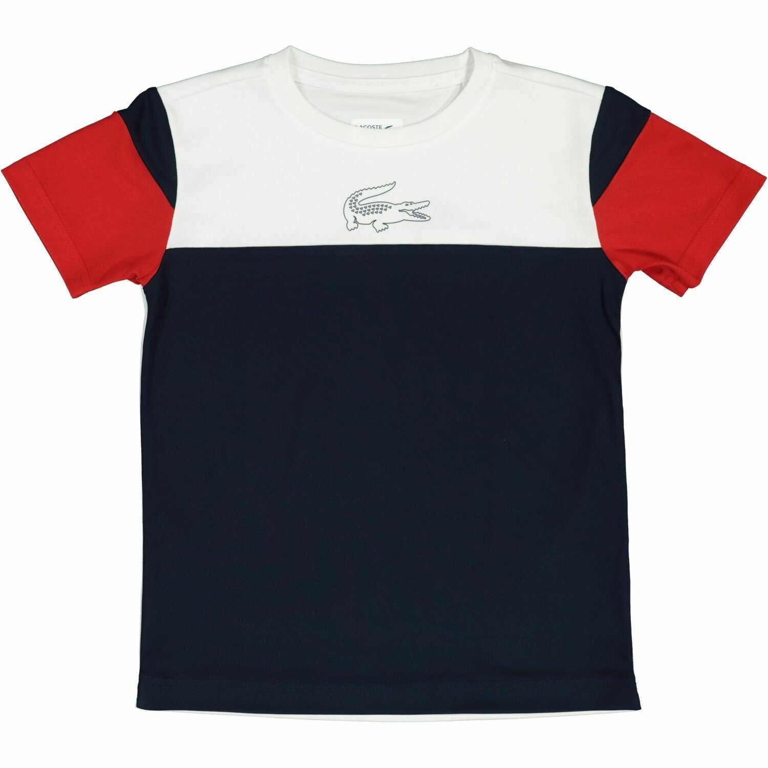 LACOSTE SPORT Boys' Kids' Colour Block T-shirt, Blue/Red/White, size 8 years