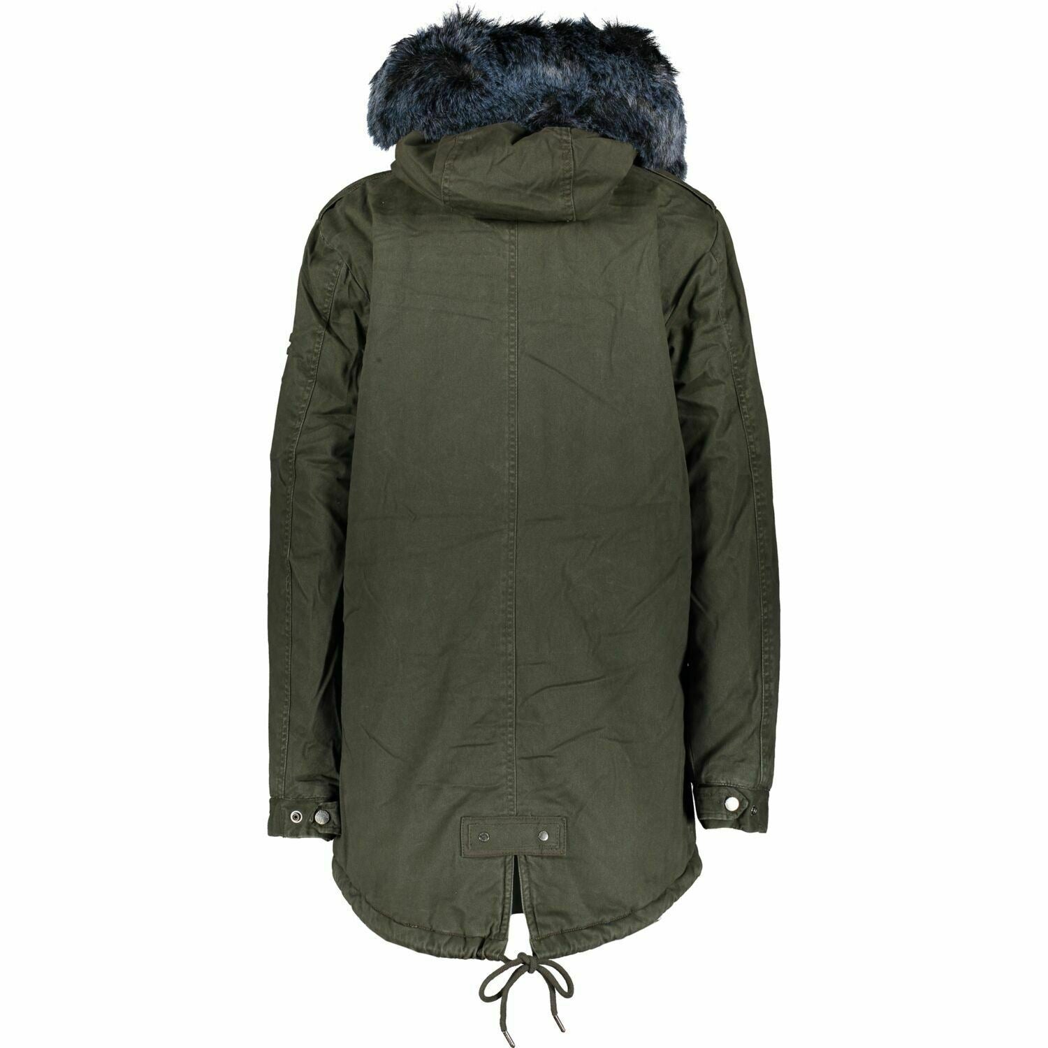 SUPERDRY Womens HAWK Coloured Faux Fur Parka Coat Khaki Green size S / UK 10