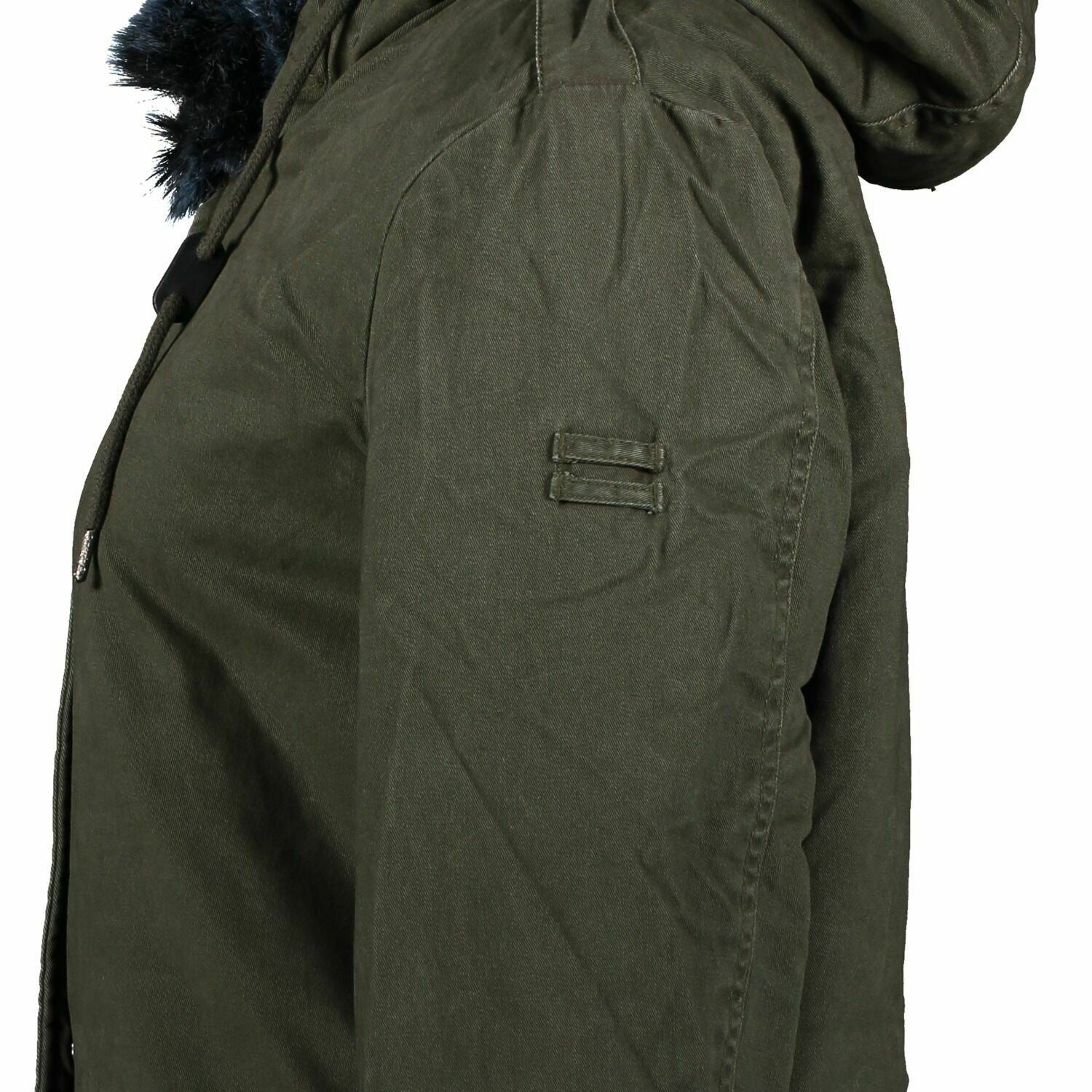 SUPERDRY Womens HAWK Coloured Faux Fur Parka Coat Khaki Green size S / UK 10