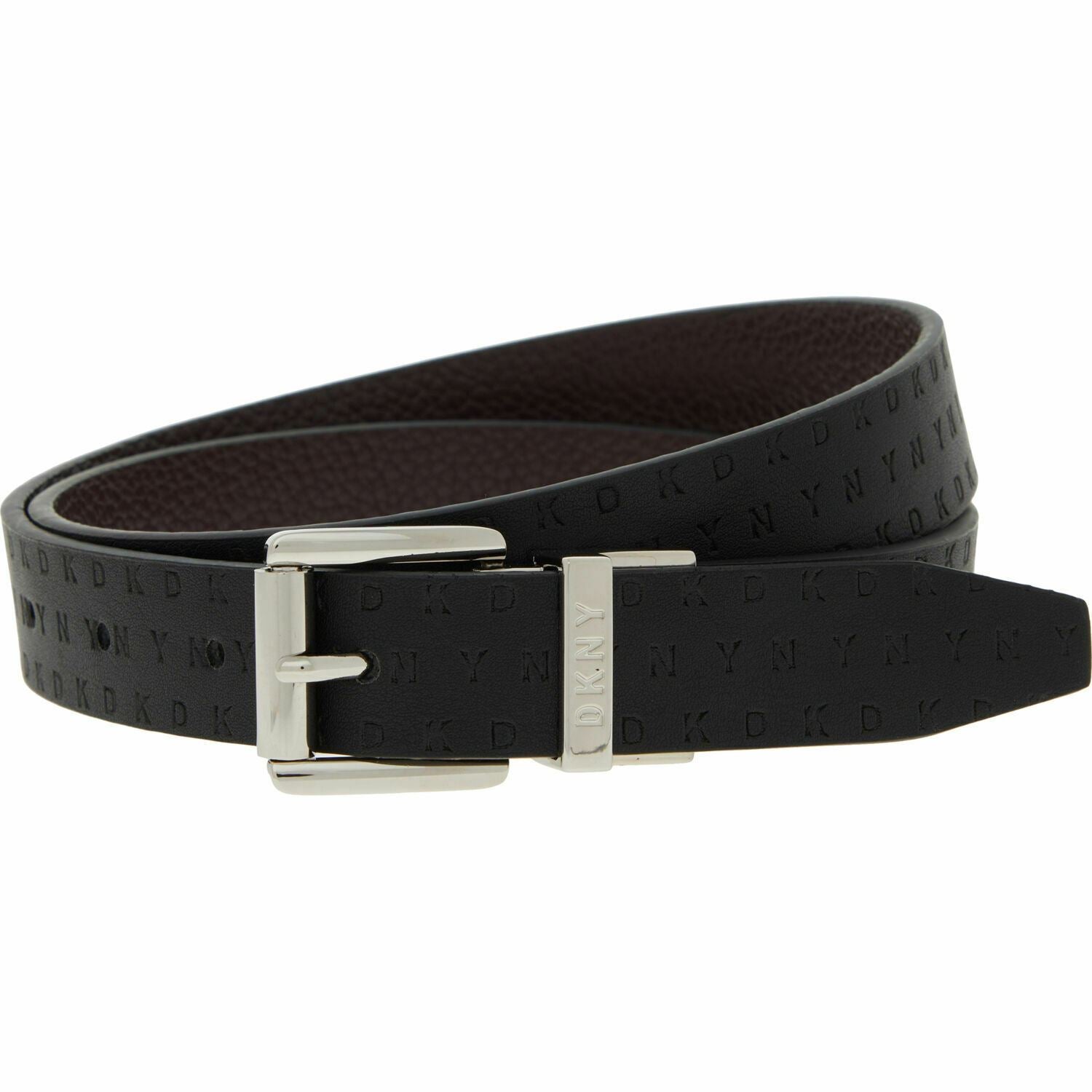 DKNY Women's Faux Leather Reversible Belt, Black/Brown, 1" wide, size L