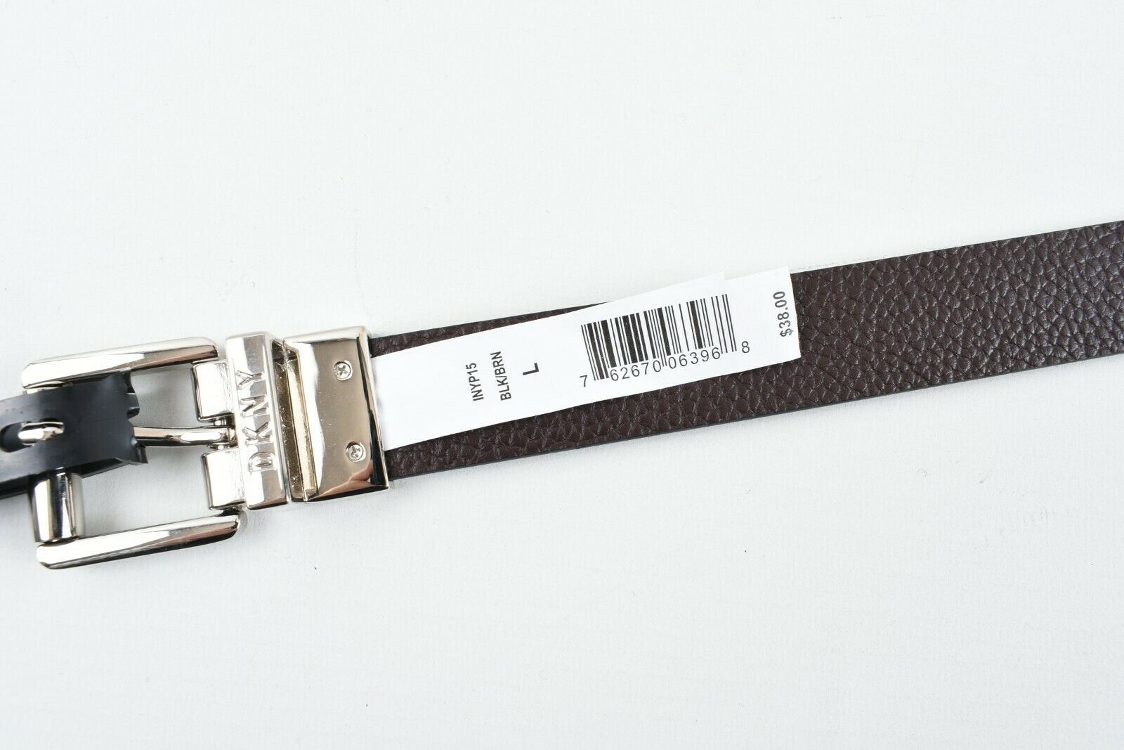 DKNY Women's Faux Leather Reversible Belt, Black/Brown, 1" wide, size L