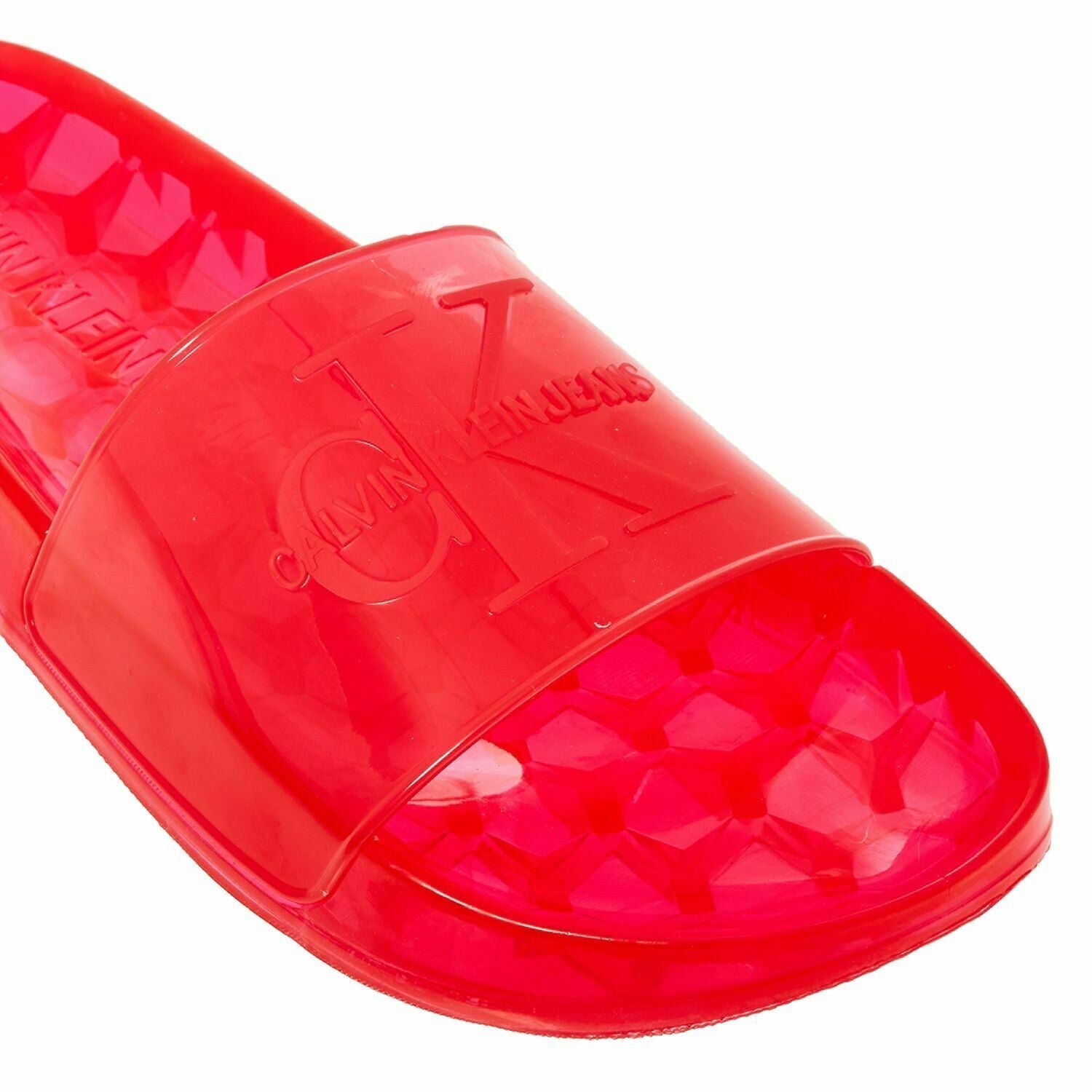 CALVIN KLEIN JEANS Women's ELVA Translucent Rubber Sliders Sandals, Red, UK 4