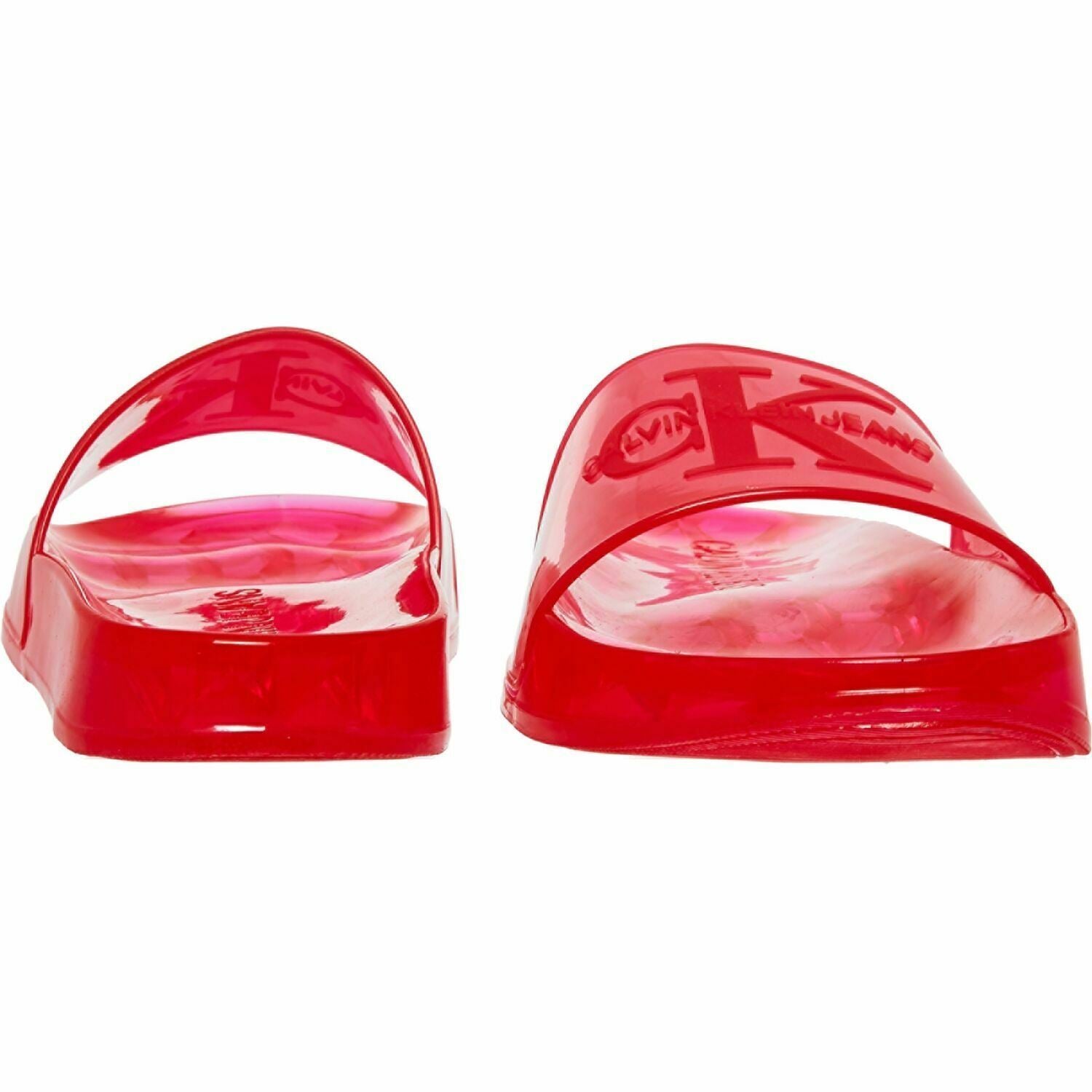 CALVIN KLEIN JEANS Women's ELVA Translucent Rubber Sliders Sandals, Red, UK 4