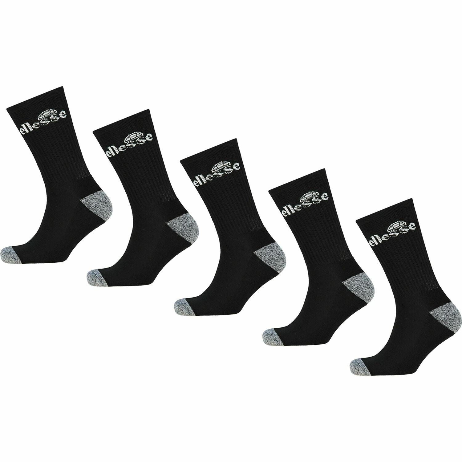 ELLESSE Men's 5-pack Sport Performance Crew Socks, Black, UK 7-11