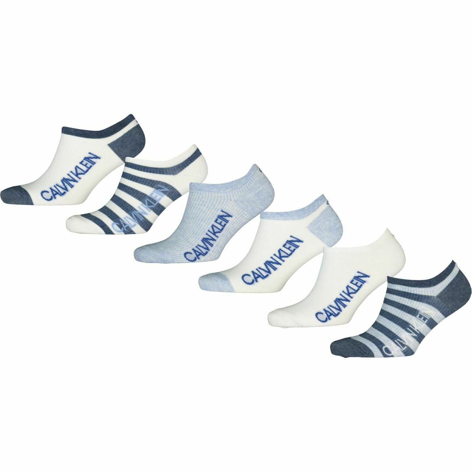 CALVIN KLEIN Women's 6-pk Trainer Logo Socks, Blue/White, UK 4-7