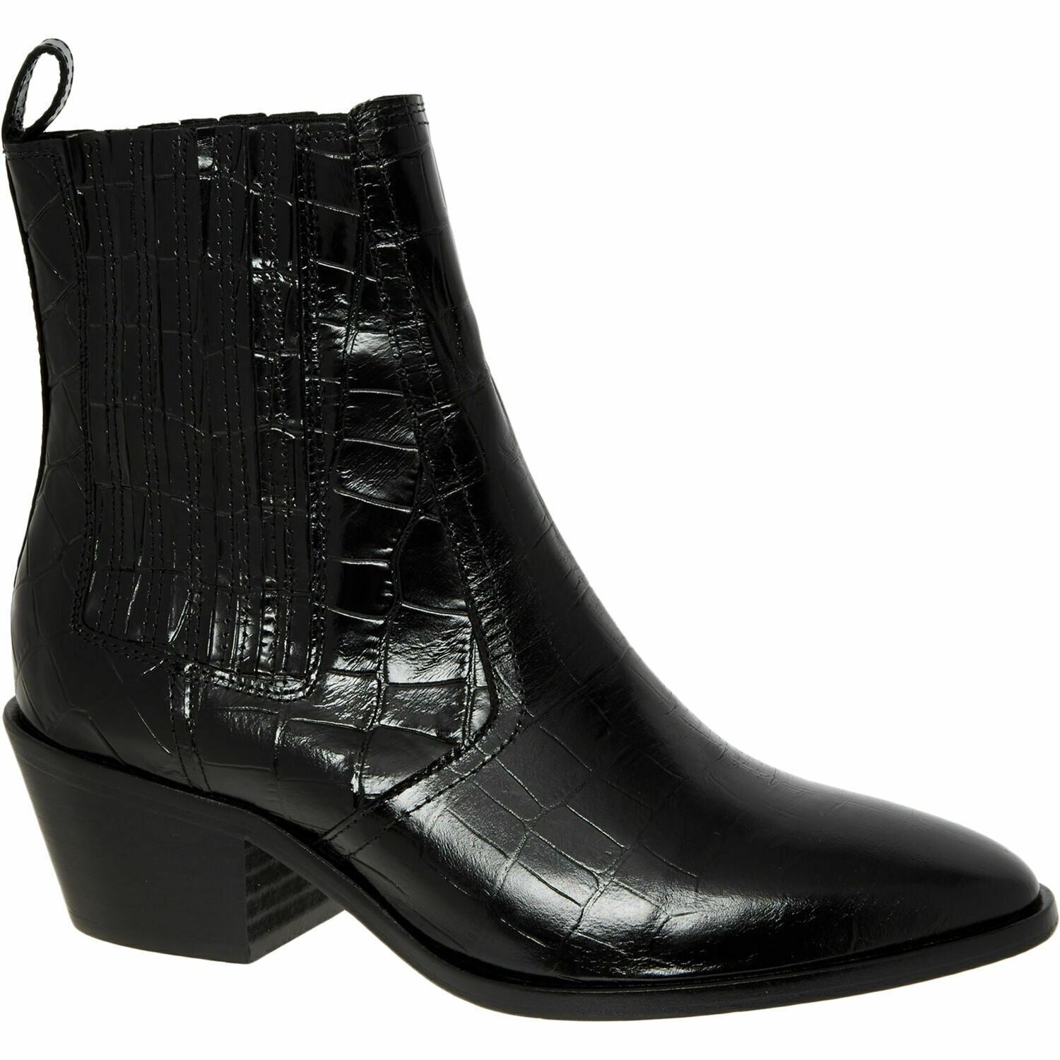 ALLSAINTS Women's MIRIAM CROCO Genuine Leather Boots, Black, UK 4 / EU 37