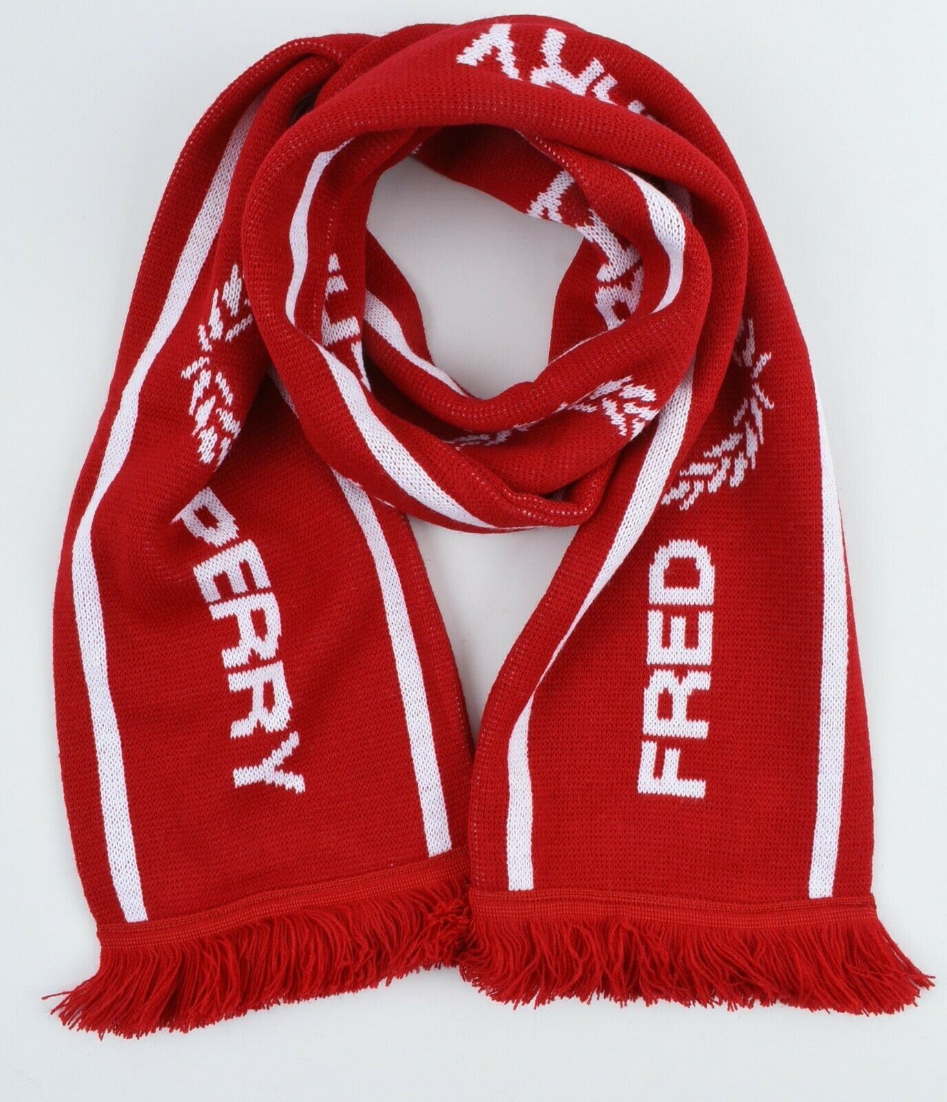 FRED PERRY Men's Crimson Red/White Knitted Scarf, made in England