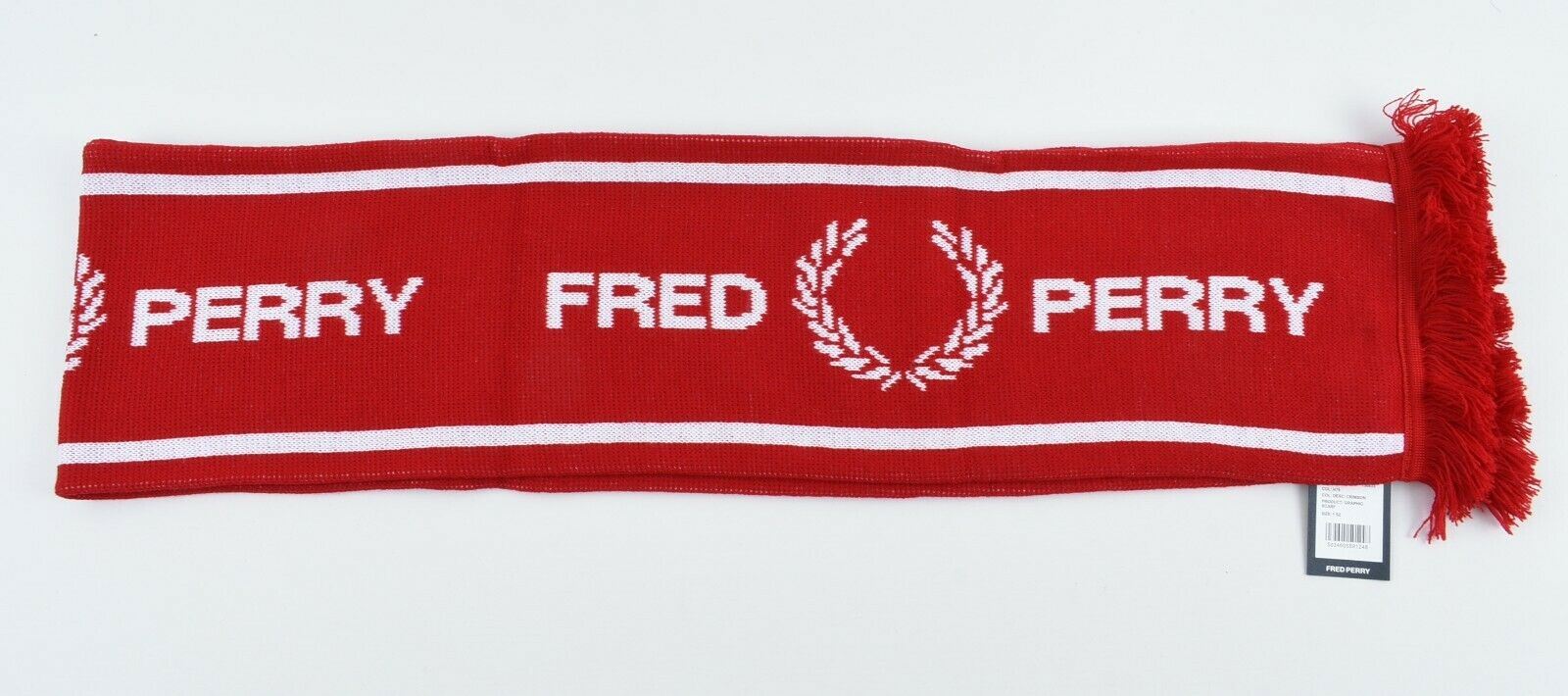 FRED PERRY Men's Crimson Red/White Knitted Scarf, made in England