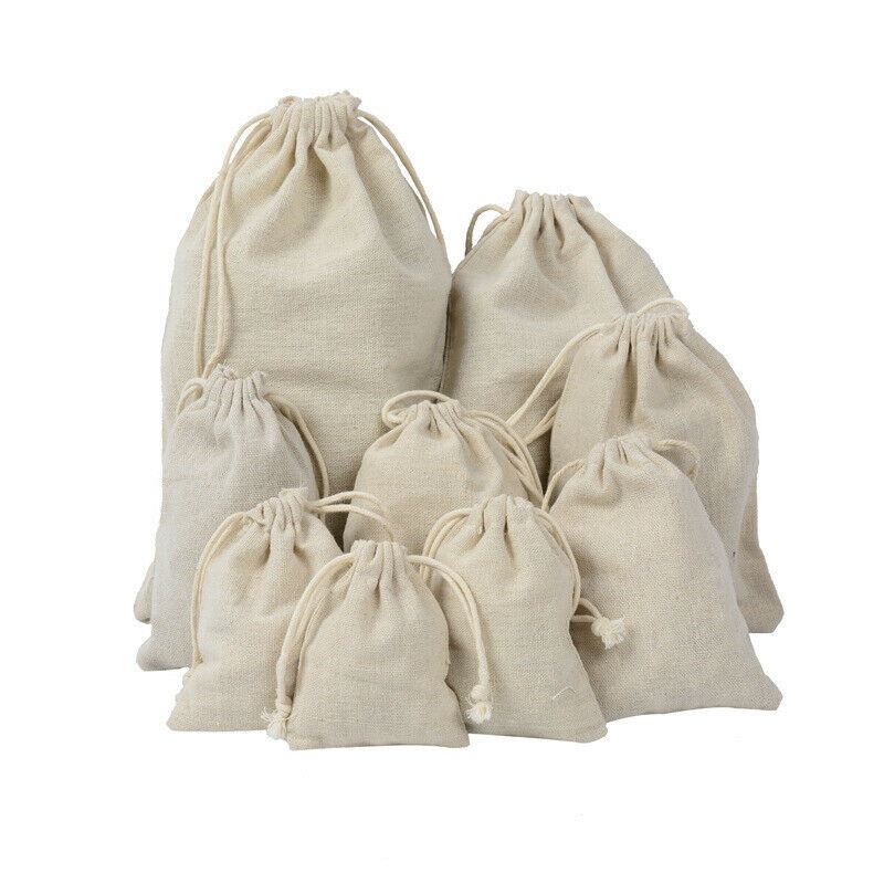 10x Natural Linen Jute Drawstring Bags Xmas Gift Pouch Wedding Favour 12x17cm