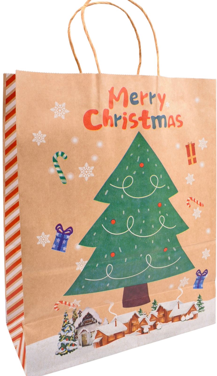 7Pcs Christmas Gift Bags - Brown Recyclable Kraft Paper Present Bags, 33x26x12cm