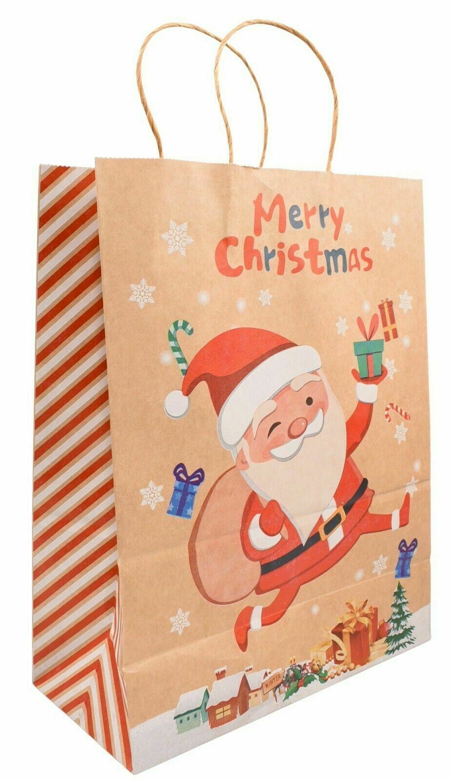 12Pcs Christmas Gift Bags - Brown Recyclable Kraft Paper Present Bags 33x26x12cm