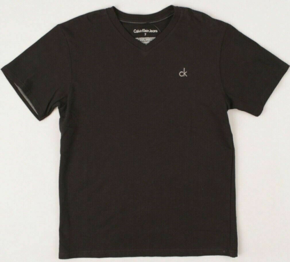 CALVIN KLEIN Boys' Kids' V-neck T-shirt, Black, size 4 y 5 y 6 y 7 Years