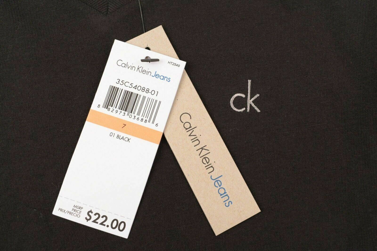 CALVIN KLEIN Boys' Kids' V-neck T-shirt, Black, size 4 y 5 y 6 y 7 Years