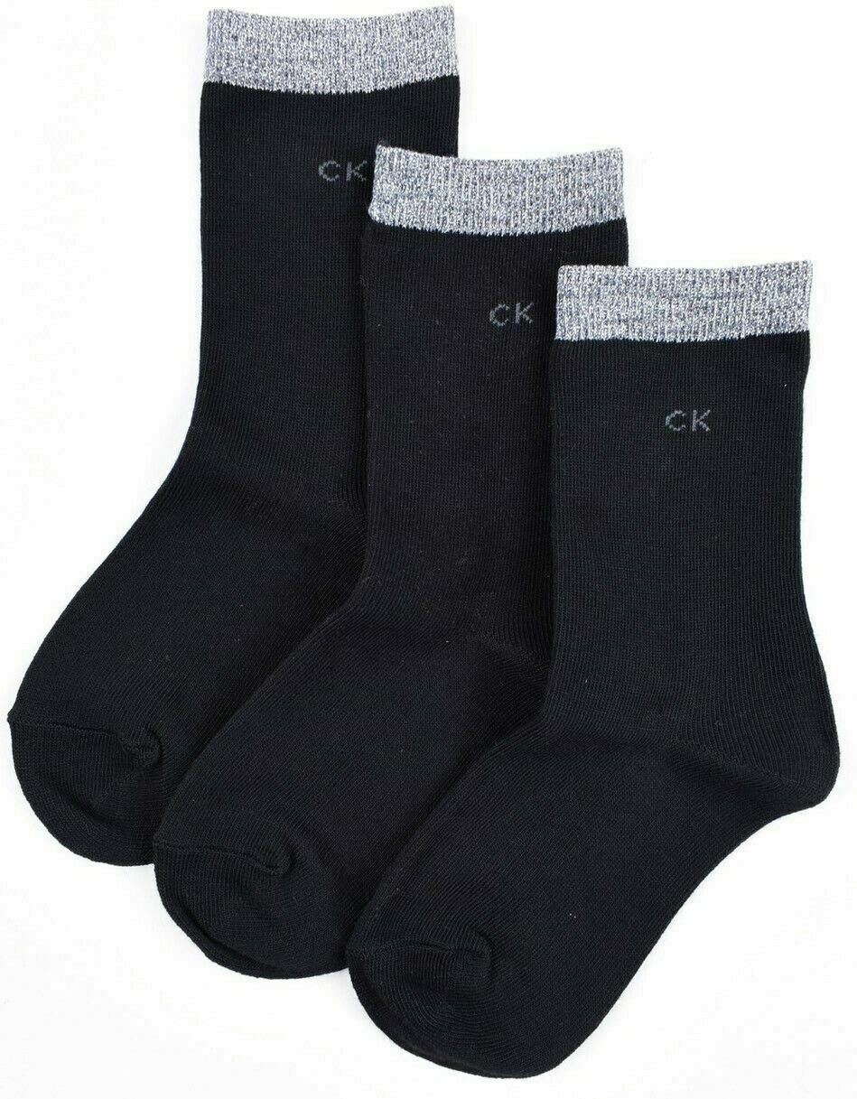 CALVIN KLEIN 3-pack Girls' Kids' Socks, Black/Metallic, UK kids shoe size 9-12
