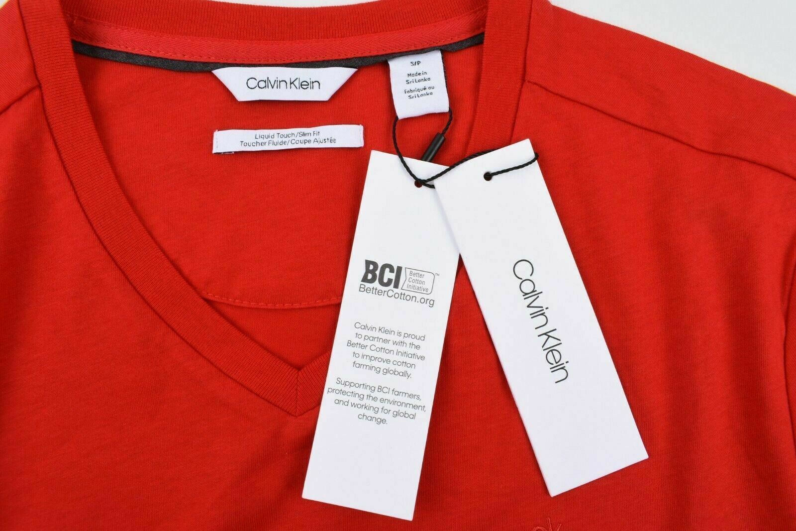 CALVIN KLEIN Men's V-neck T-shirt, Liquid Touch Cotton, Slim Fit, Red, size S