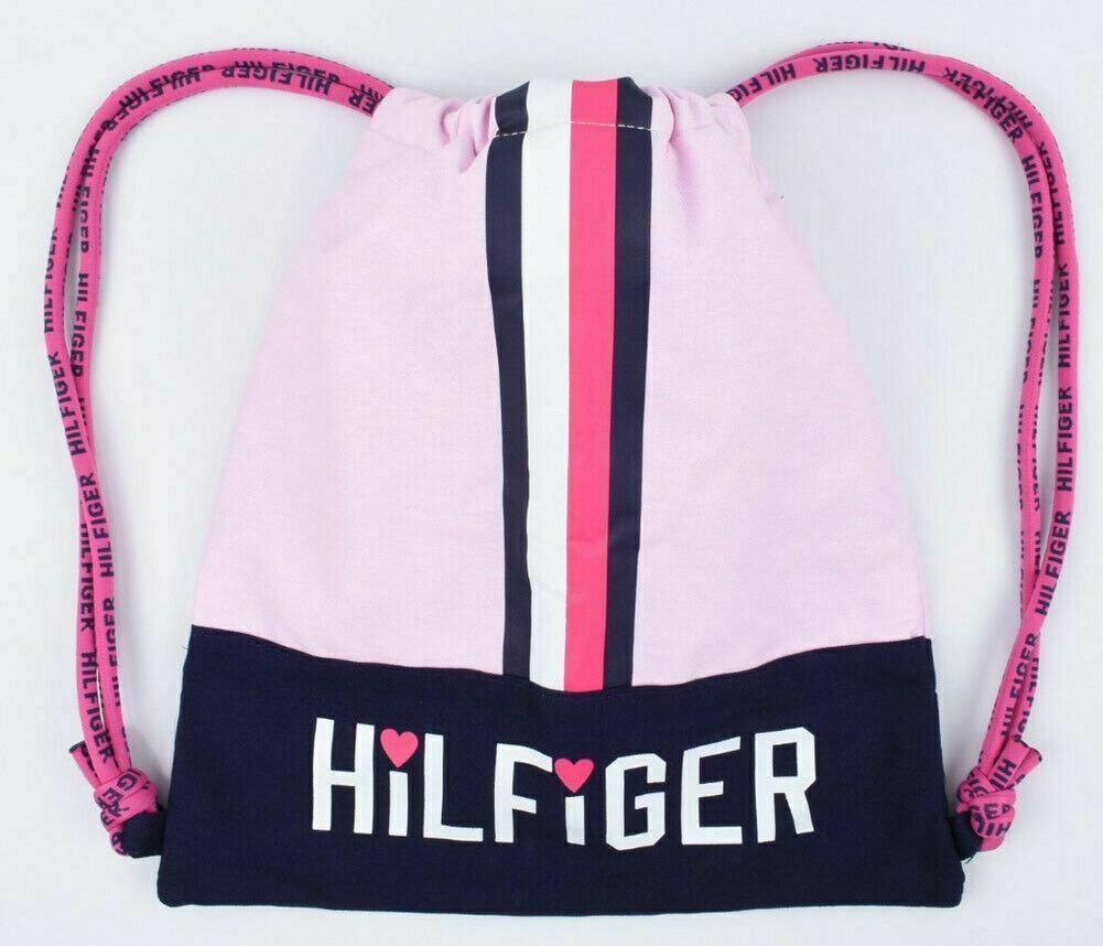 TOMMY HILFIGER Kids' Girls' Canvas Drawstring Bag, Backpack, Pink