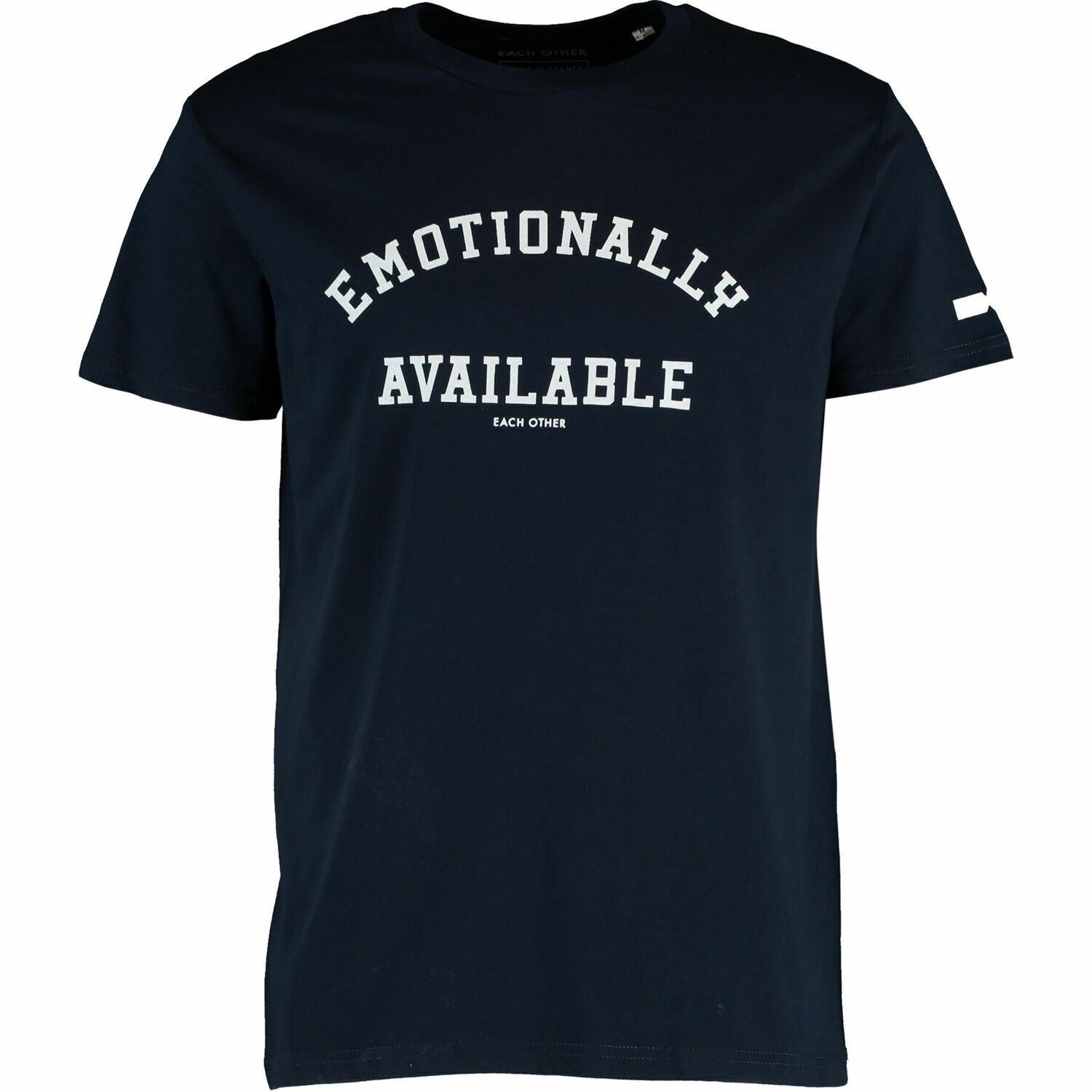 EACH OTHER Menâs 'Emotionally Available' T-shirt, Organic Cotton, Blue, size S