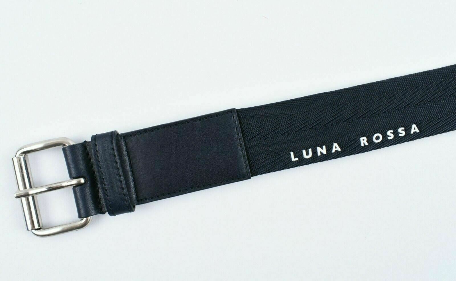 PRADA Women's Luna Rossa Leather & Woven Fabric Belt, Navy Blue, size XS
