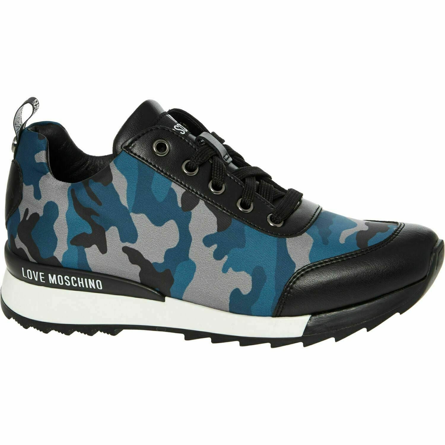 LOVE MOSCHINO Women's Blue Camouflage Print Trainers Shoes, size UK 5 EU 38