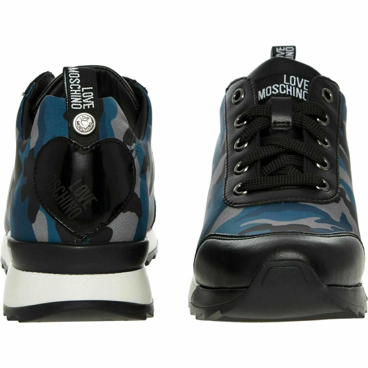 LOVE MOSCHINO Women's Blue Camouflage Print Trainers Shoes, size UK 5 EU 38