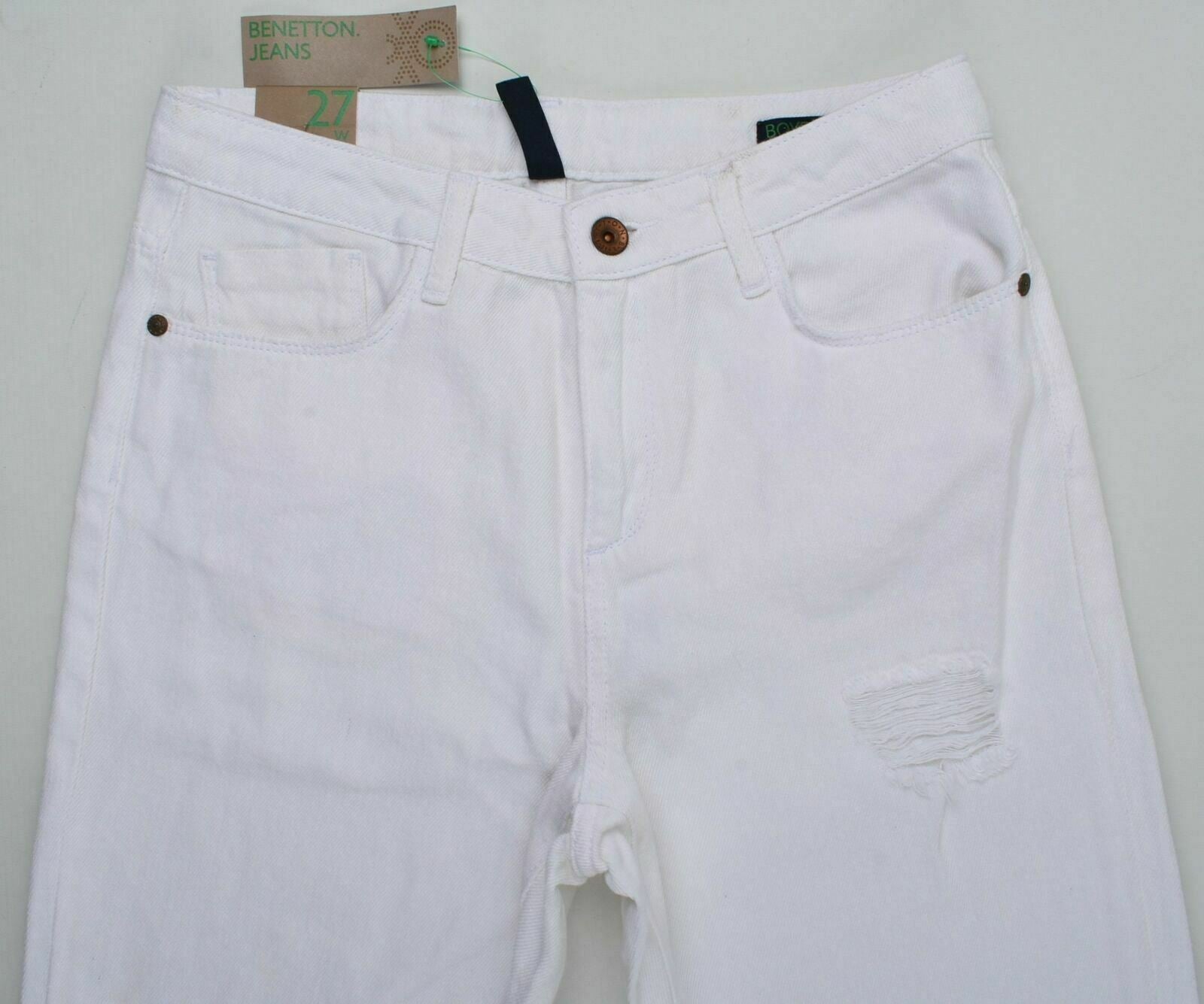 BENETTON JEANS Women's Boyfriend Cut Distressed look White Jeans- W27