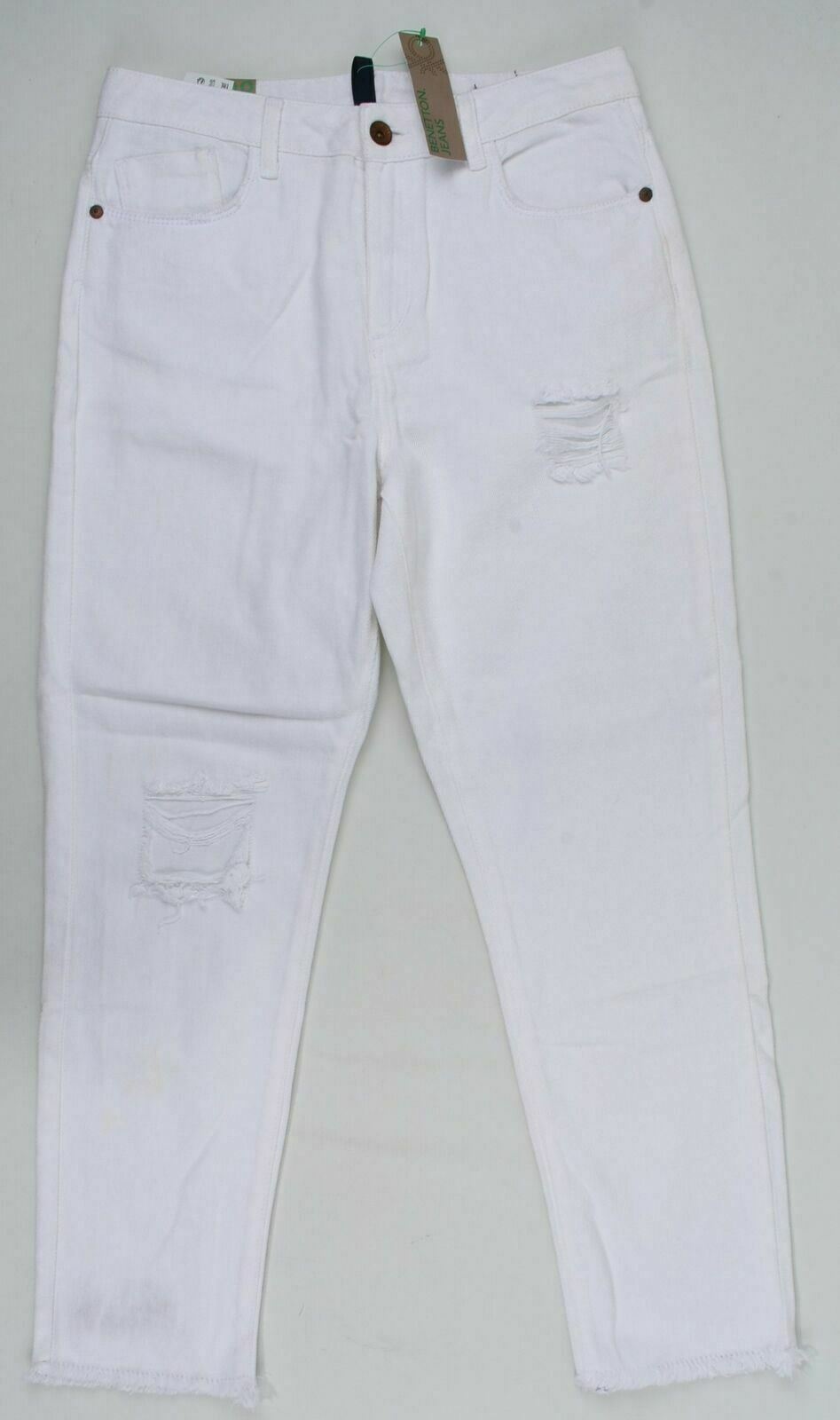 BENETTON JEANS Women's Boyfriend Cut Distressed look White Jeans- W28