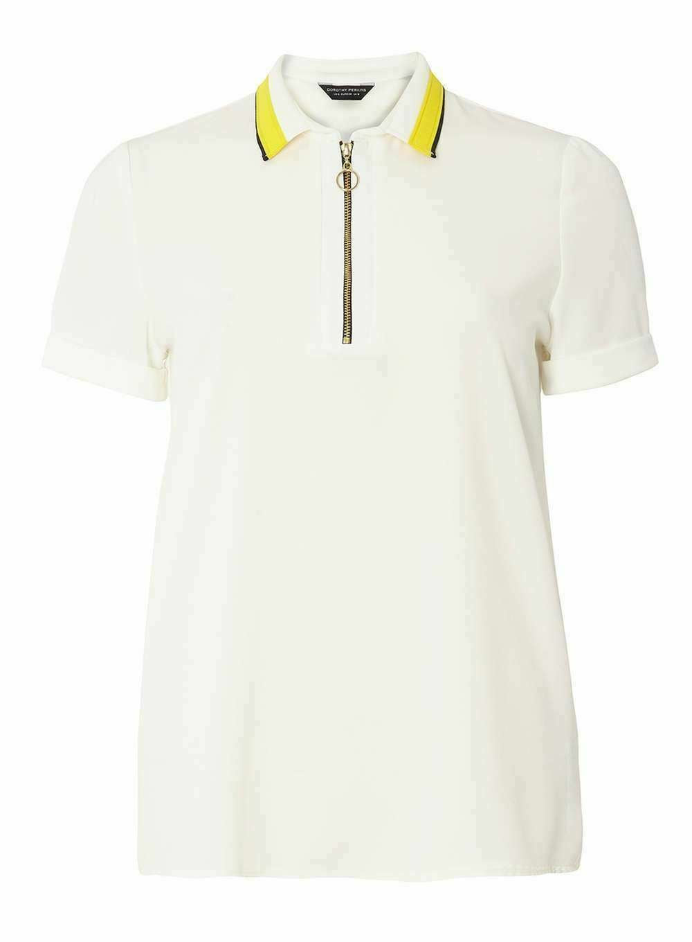 DOROTHY PERKINS Women's Yellow Collar White Polo Top size UK 12