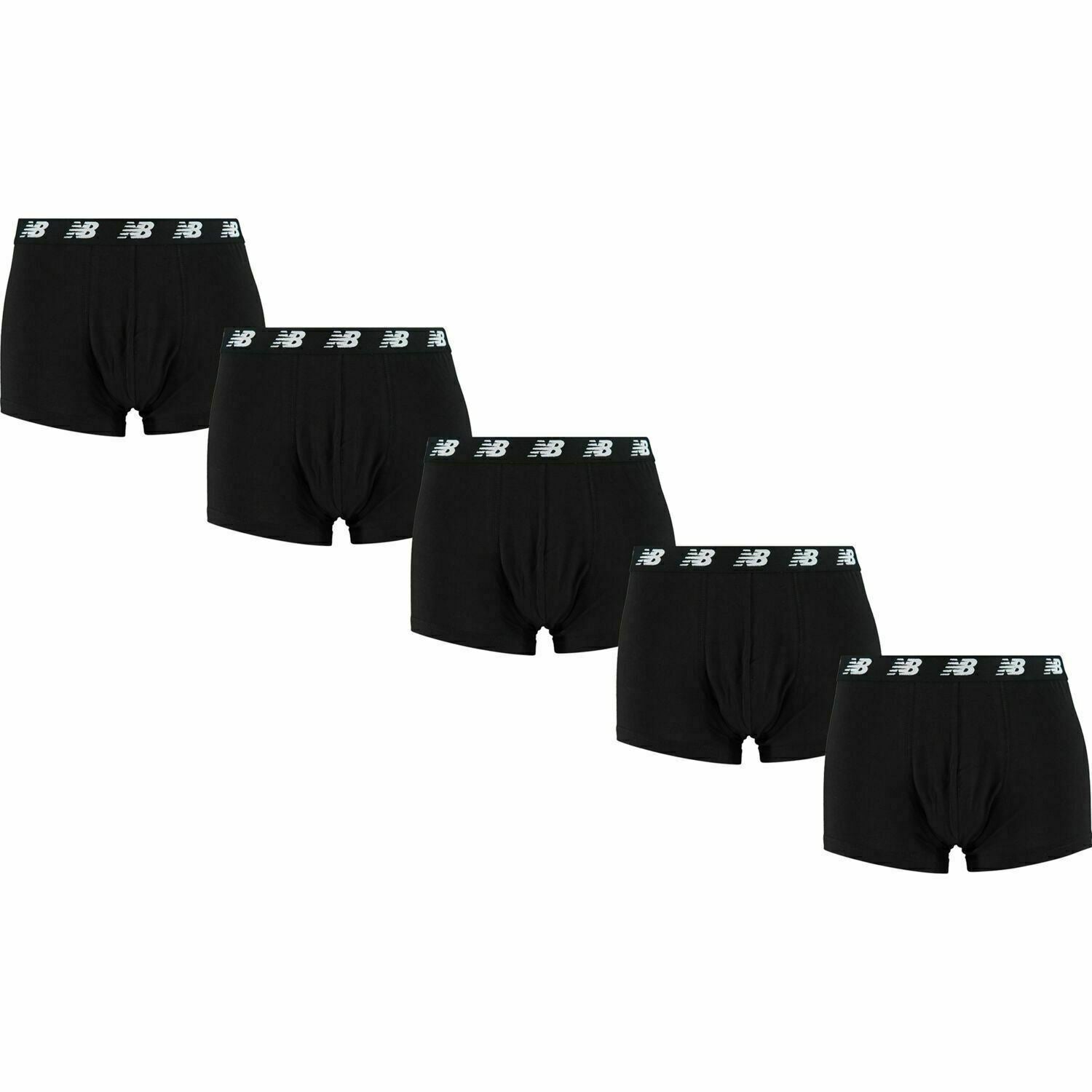 NEW BALANCE Underwear: Men's 5-Pack Velocity Cotton Boxers Trunks, Black, size S