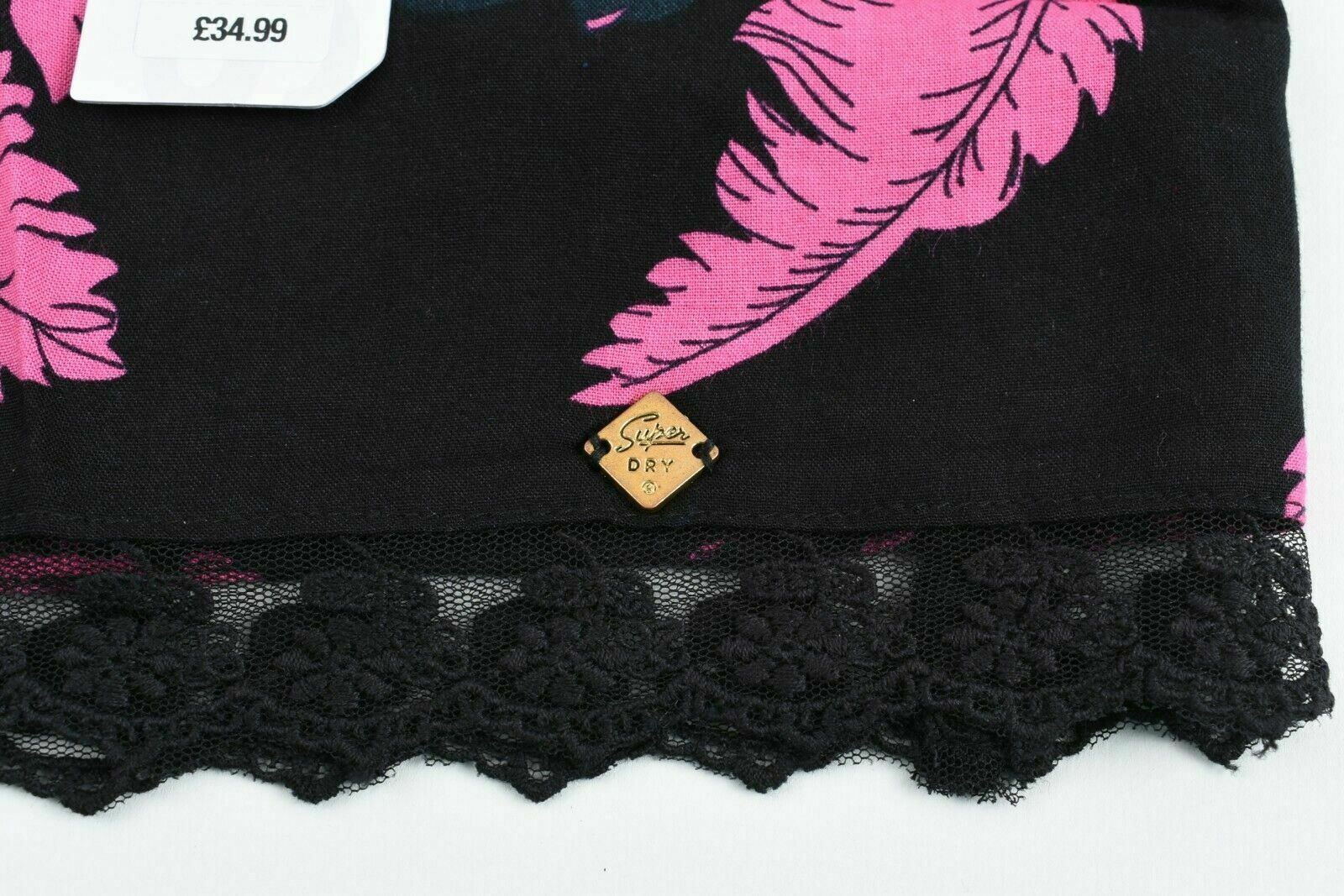 SUPERDRY Women's SERENA DITSY Skirt Black/Pink Palm Leaf Print size XS size UK 8