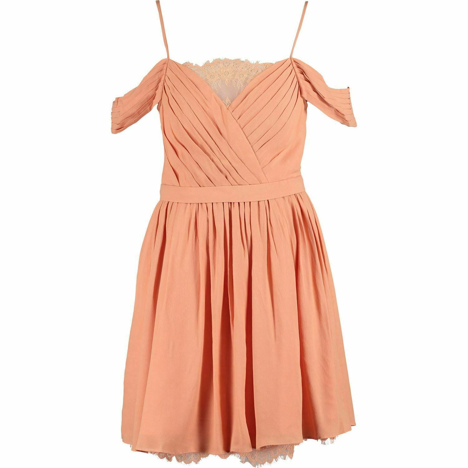 FOREVER UNIQUE Women's BECKY Orange Chiffon Draped Off Shoulder Dress, size UK 8