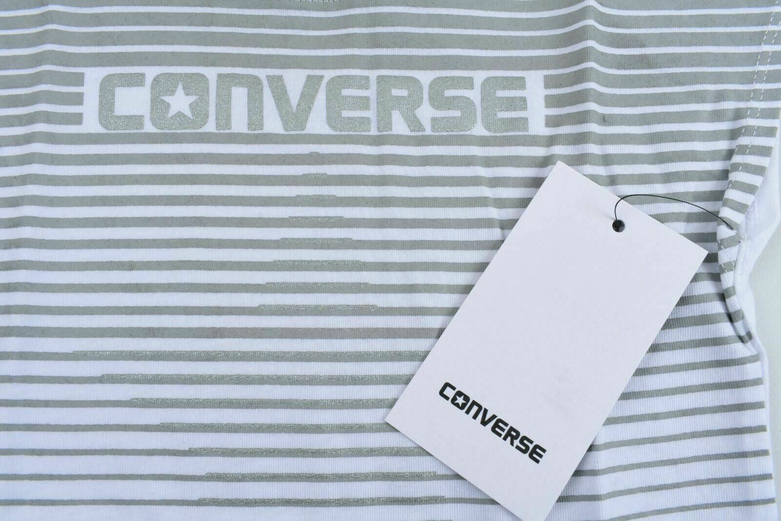 CONVERSE Girls' Short Sleeve T-Shirt Top White/Grey Stripes 2 years to 3 years