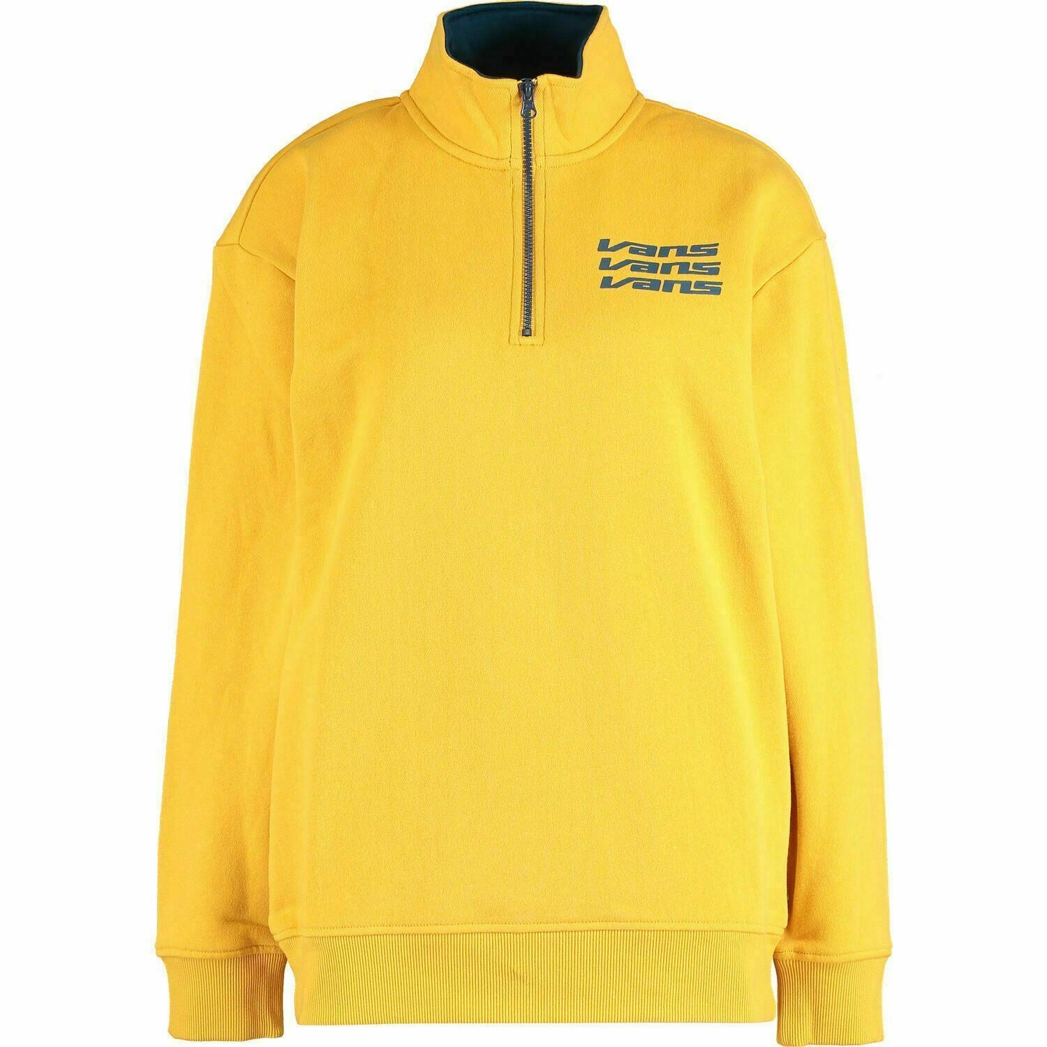 VANS Women's 'SIGN IT' Mock Zip Crew Sweatshirt / Jumper, Yellow, size S
