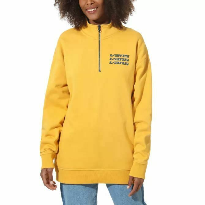 VANS Women's 'SIGN IT' Mock Zip Crew Sweatshirt / Jumper, Yellow, size S