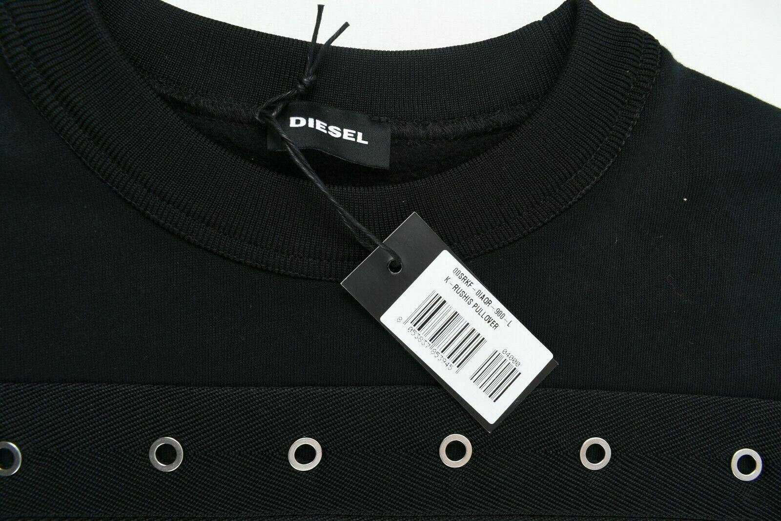 DIESEL Men's K-RUSHIS Textured Pullover Jumper with Eyelets, Black, size L