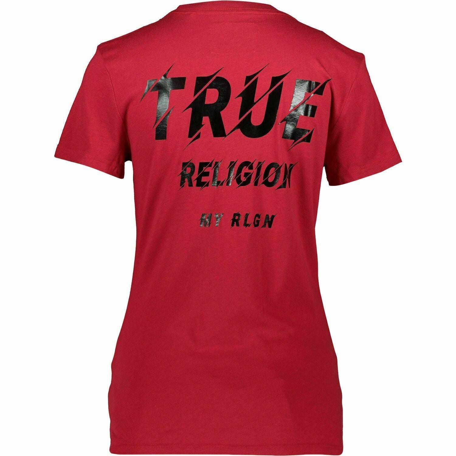 Women's TRUE RELIGION LOGO V-NECK RED T-SHIRT TOP! SIZE M, MEDIUM