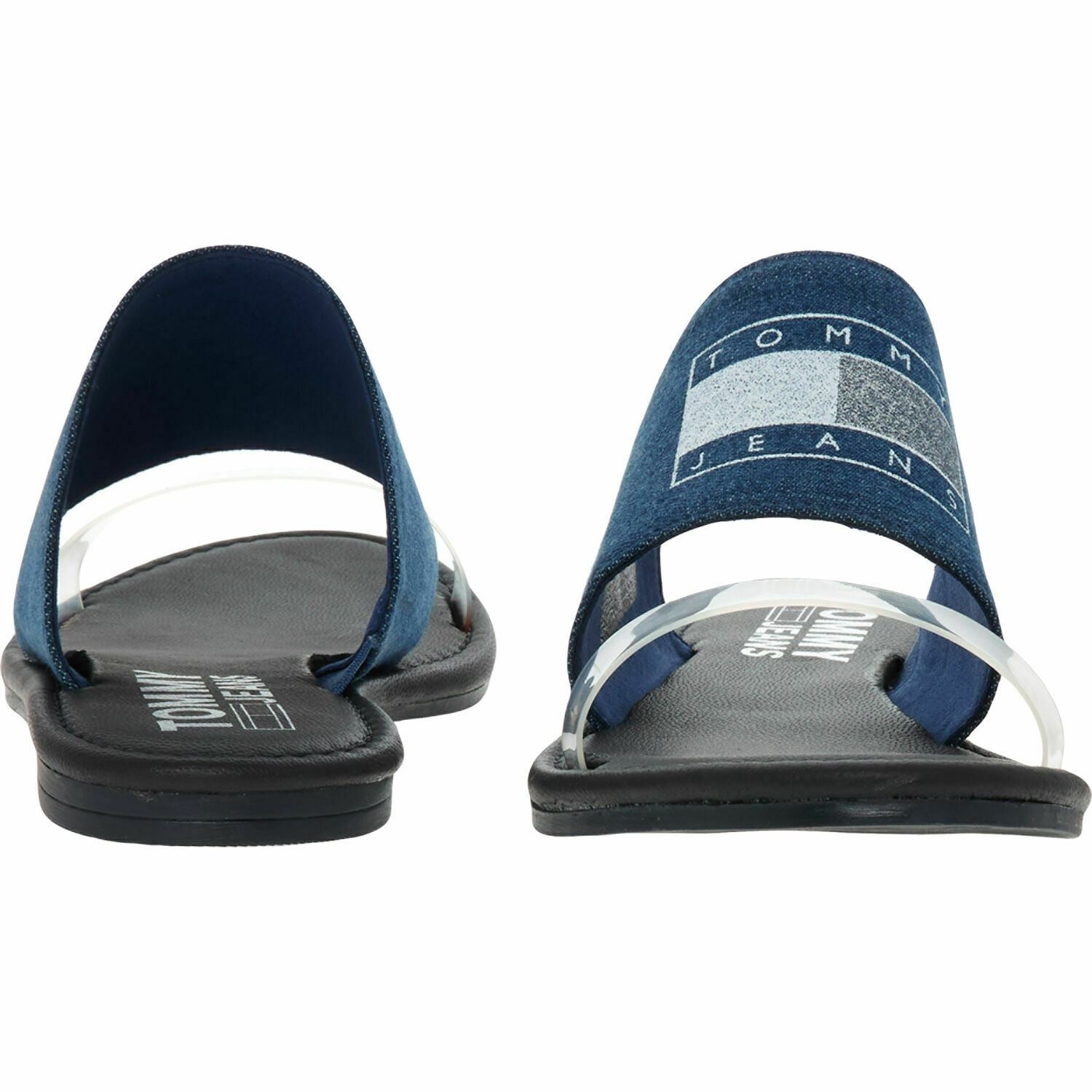 TOMMY HILFIGER Women's Blue Denim Logo Sliders Sandals, size UK 5 EU 38