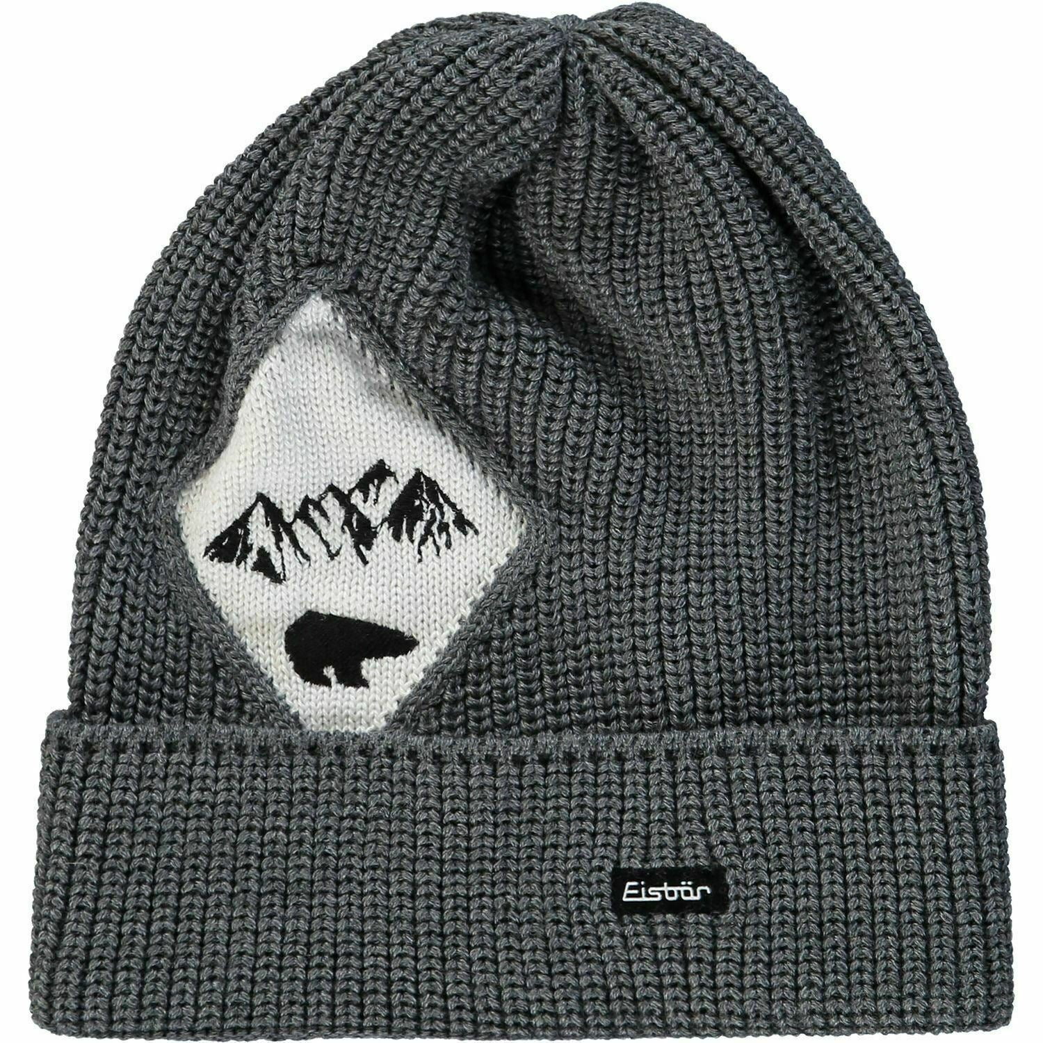 Men's EISBAR Ski Hat Grey & White Wool Blend Beanie Hat