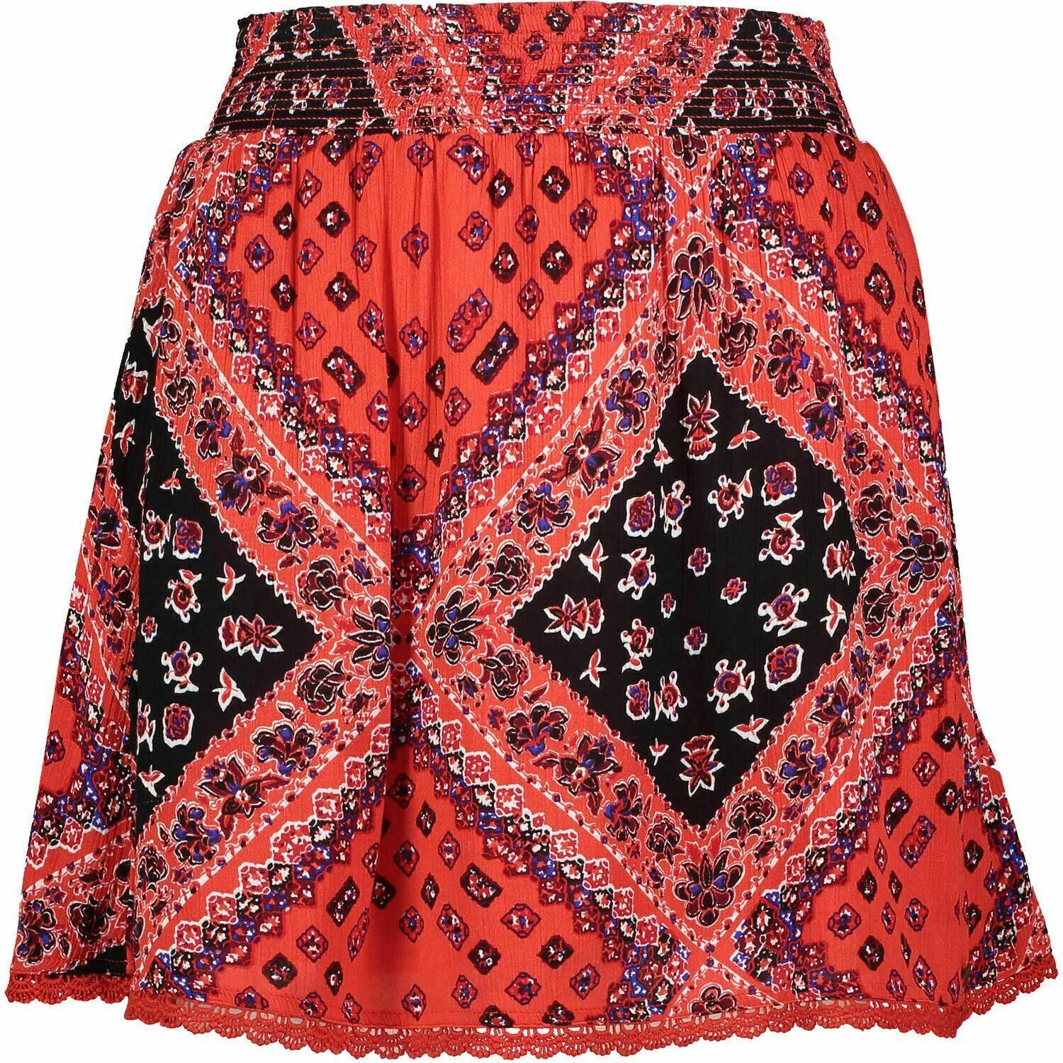 SUPERDRY Women's SARA Smocking Skirt, Siena Red Patchwork, size XS / UK 8