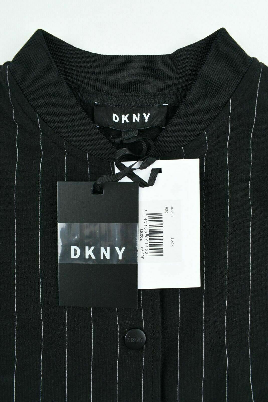 DKNY Girls' Kids' Black Pinstripe Jersey Bomber Jacket, size 10 years