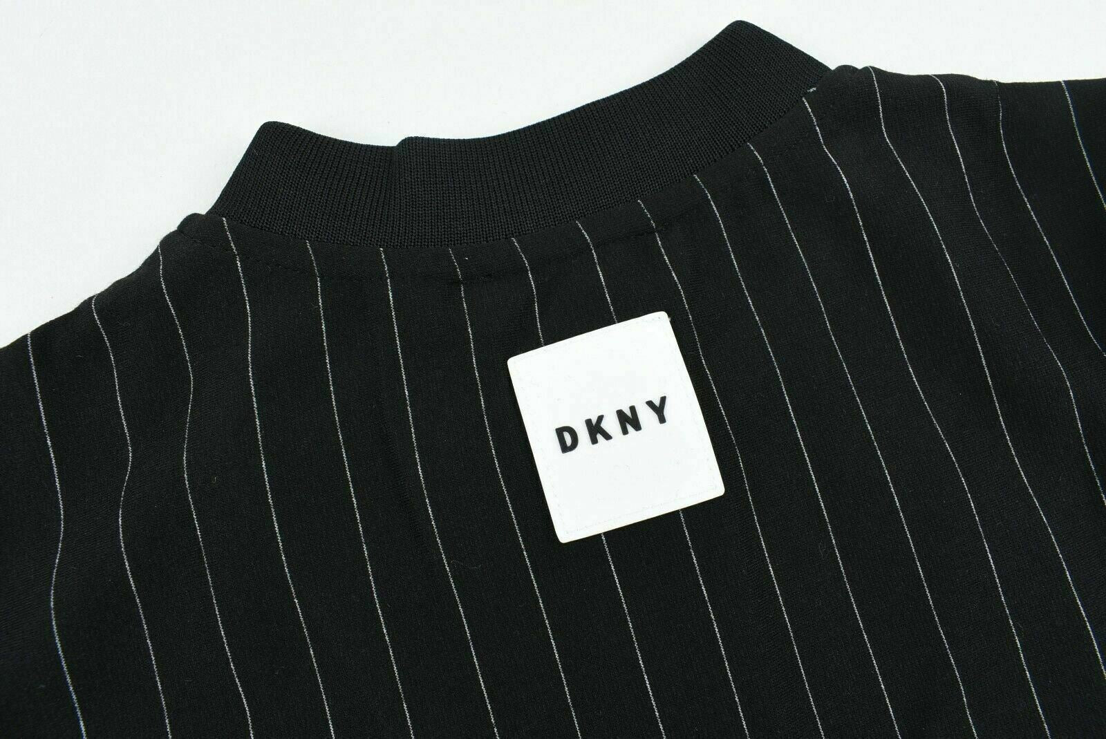 DKNY Girls' Kids' Black Pinstripe Jersey Bomber Jacket, size 10 years