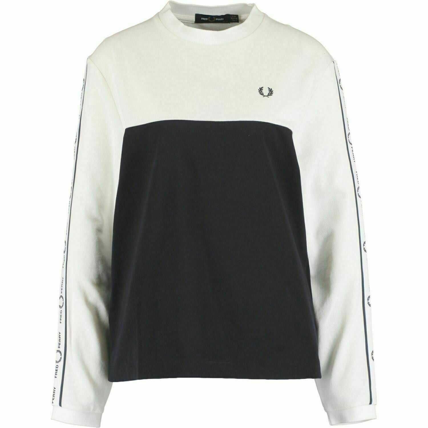 FRED PERRY Women's Cream & Navy Blue Taped Long Sleeve Sweatshirt size UK 10