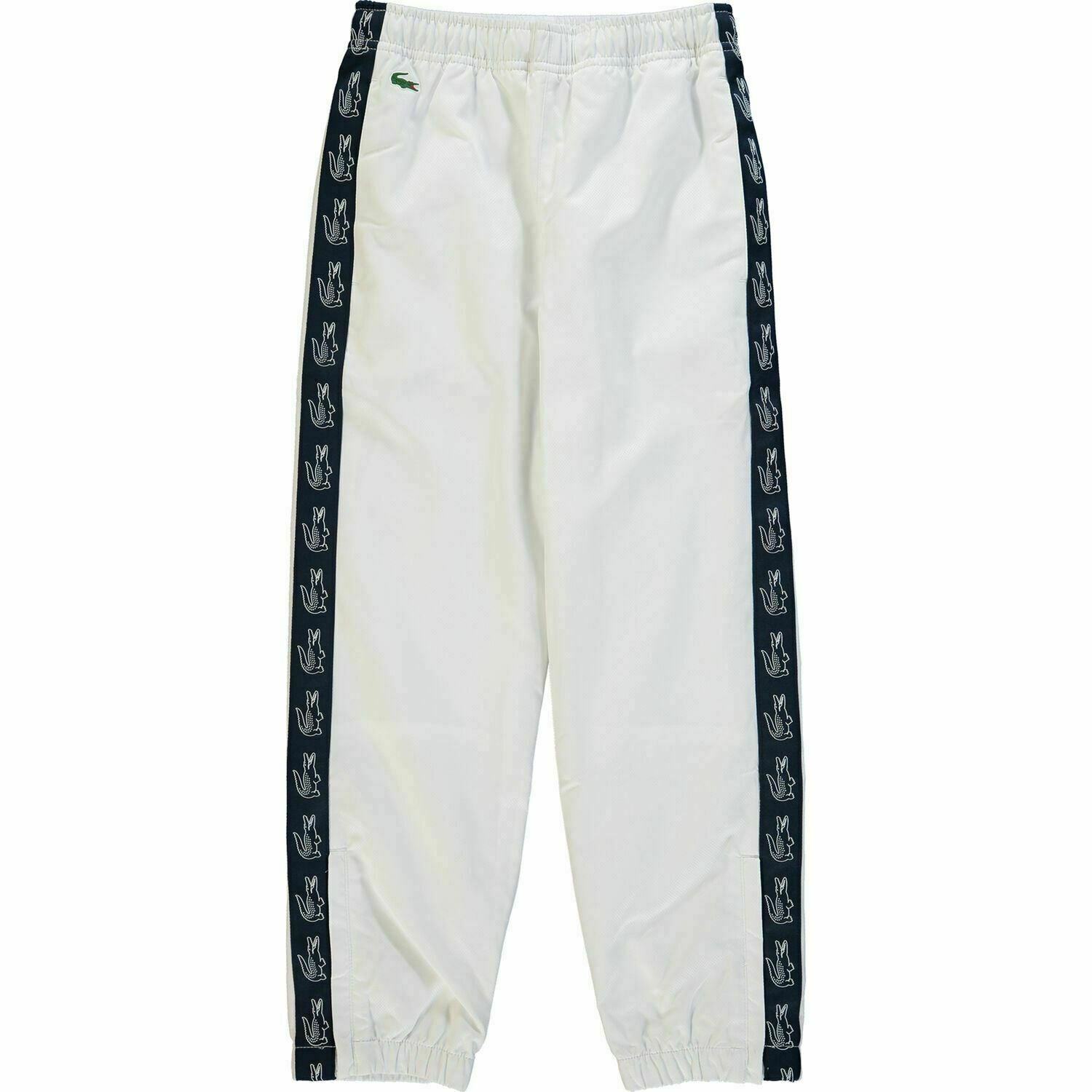 LACOSTE Boys' Girls' White & Blue Logo Side Tape Track Pants Joggers, 8 years