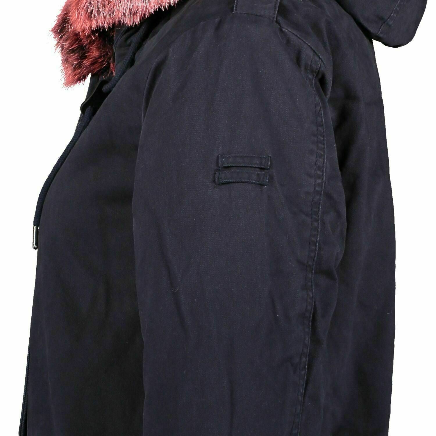 SUPERDRY Womens HAWK Coloured Faux Fur Parka Coat Dark Navy Blue size S / UK 10