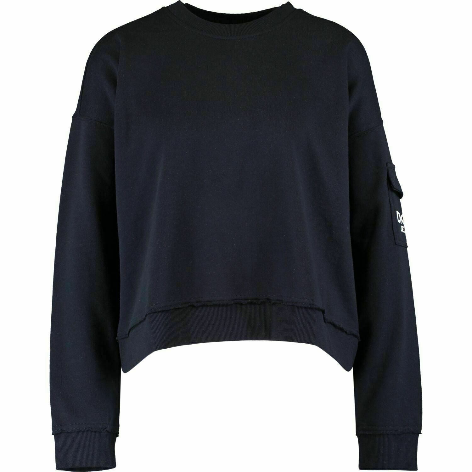 DKNY Women's Pocket Sleeve Boxy Sweatshirt, Navy Blue, size L