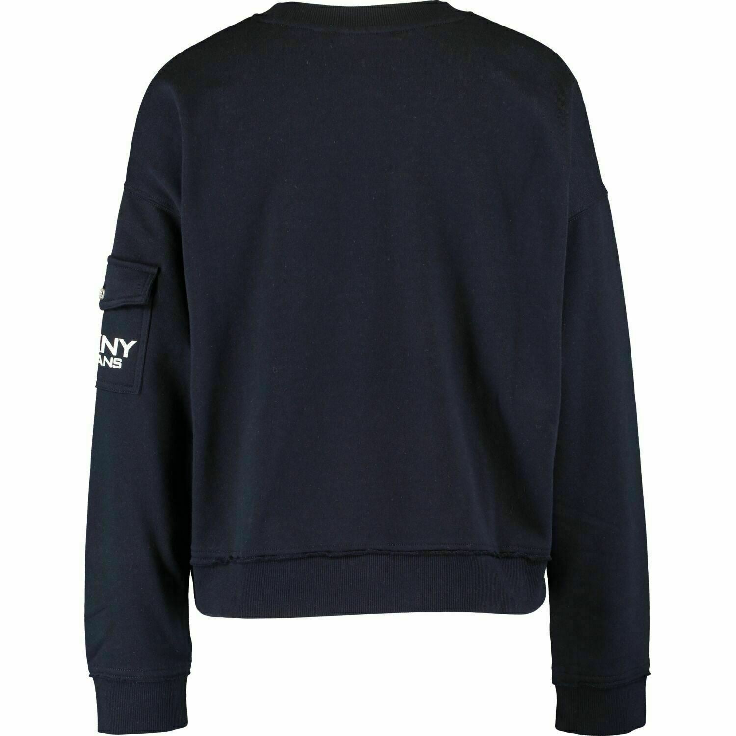 DKNY Women's Pocket Sleeve Boxy Sweatshirt, Navy Blue, size L