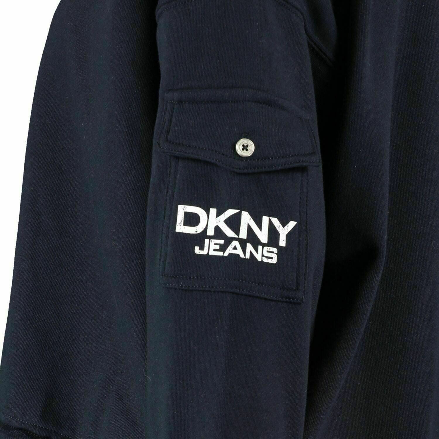 DKNY Women's Pocket Sleeve Boxy Sweatshirt, Navy Blue, size L