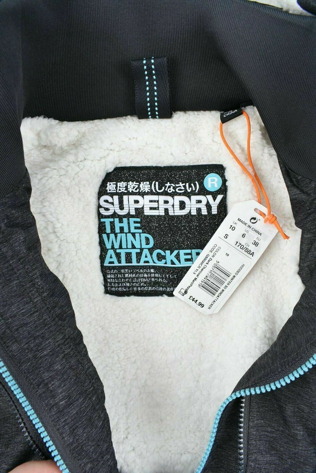 SUPERDRY Women's Hooded Winter Windattacker Jacket, Grey/Turquoise, UK 10